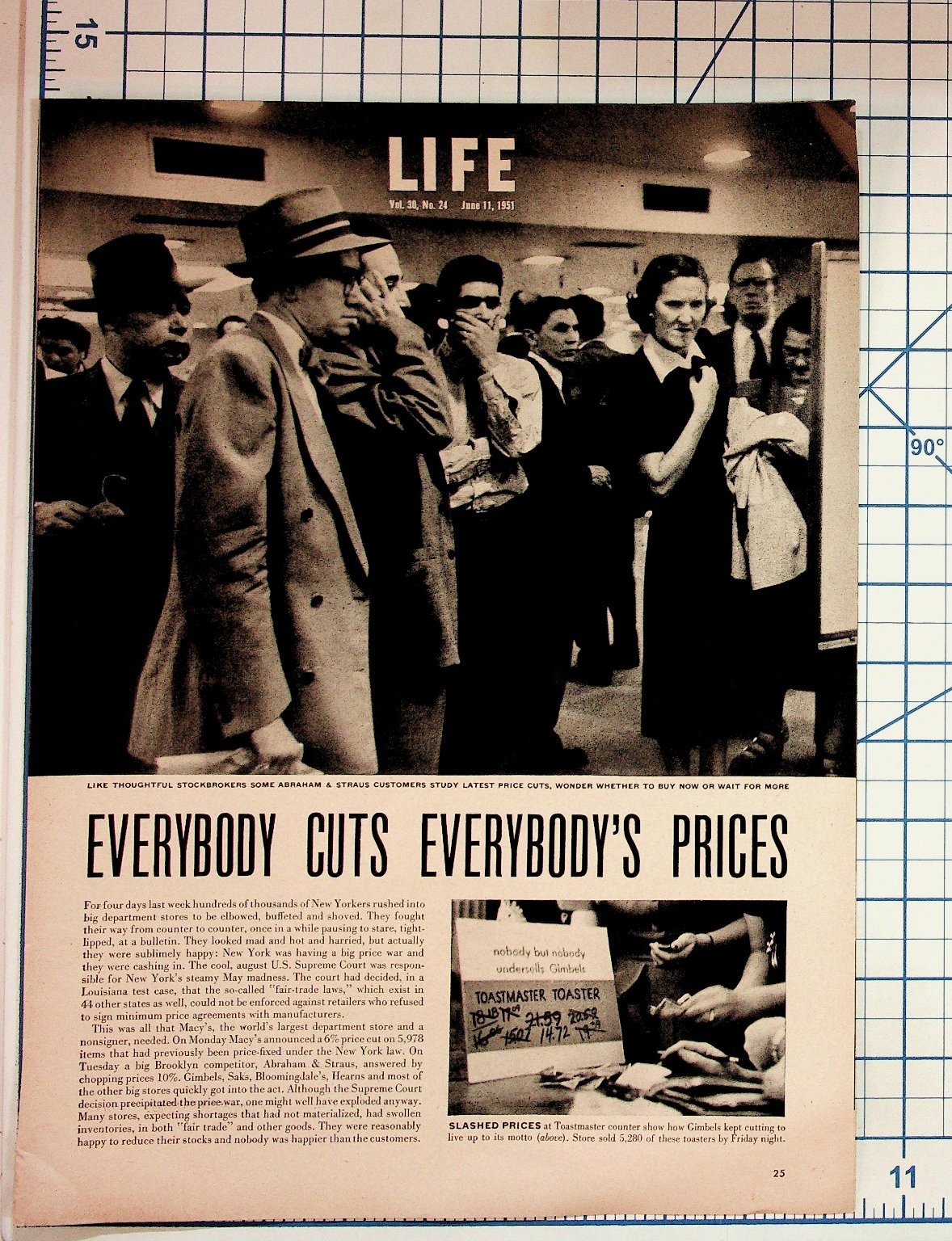 1951 LIFE Magazine Page Dept Store Price War Macy's Gimbels Abraham & Straus