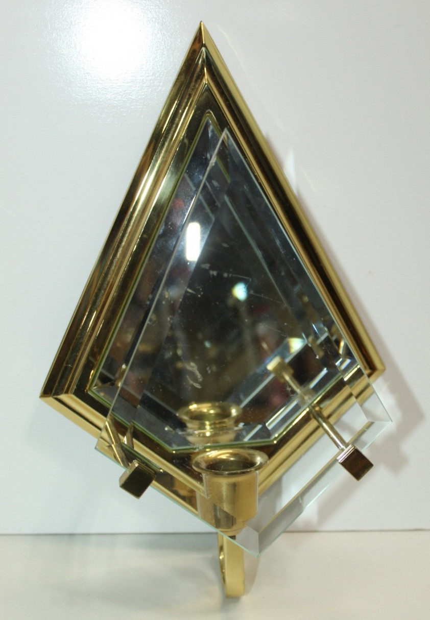 Vintage PartyLite Infinity Candle Wall Sconce Brass Beveled Mirror