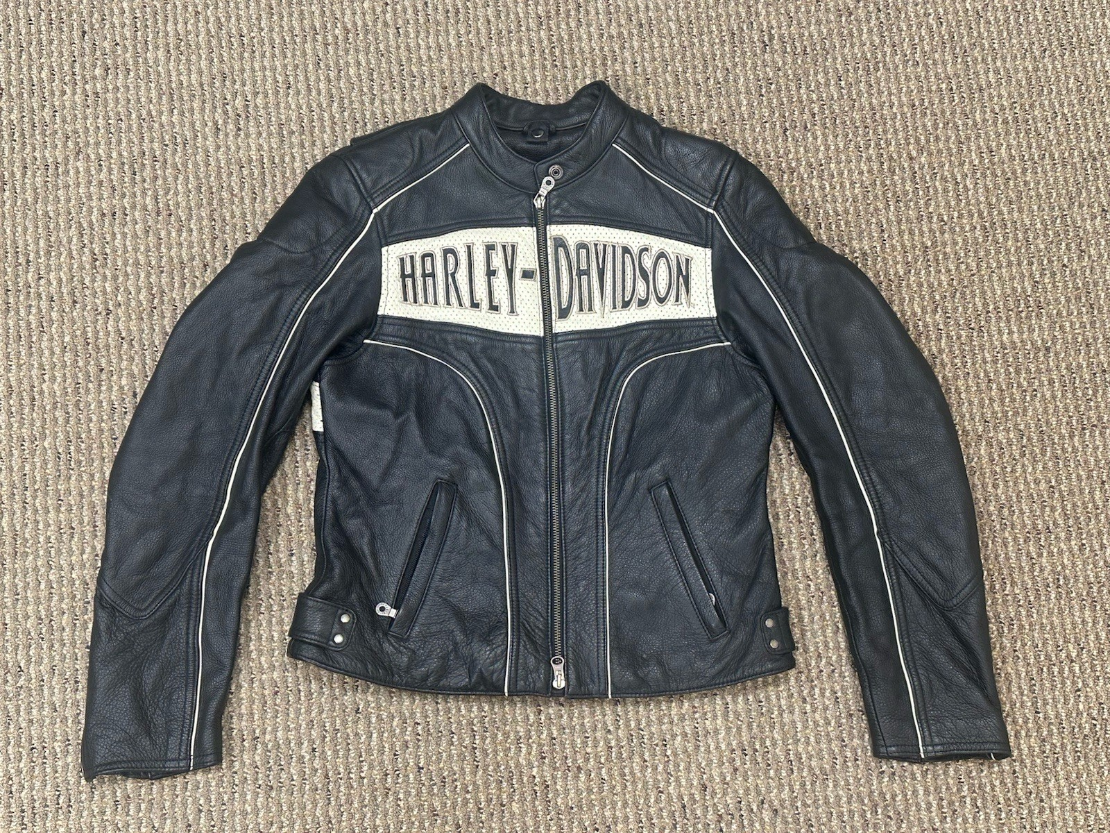 Harley-Davidson Hot Spell Women’s Black Leather Jacket Flame Embroidered Sz S
