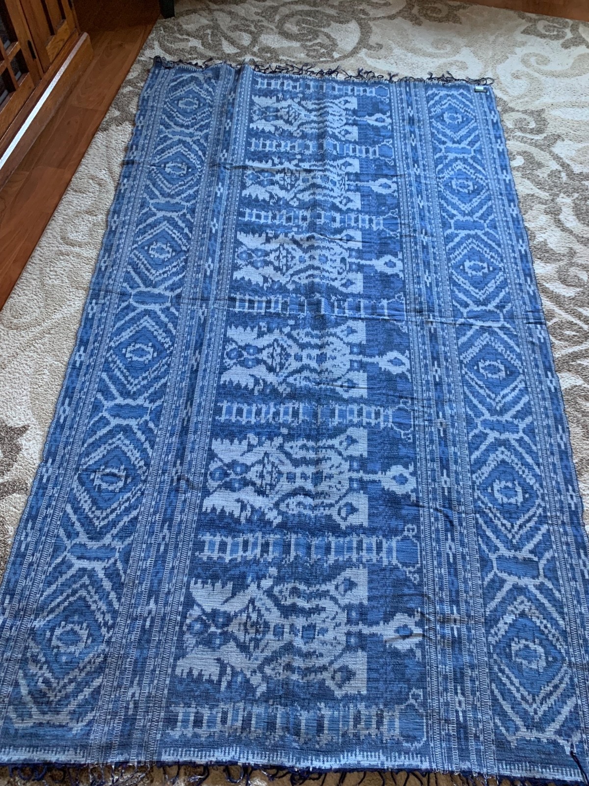 Vintage J. Peterman Company Indonesian Indigo Ikat woven throw