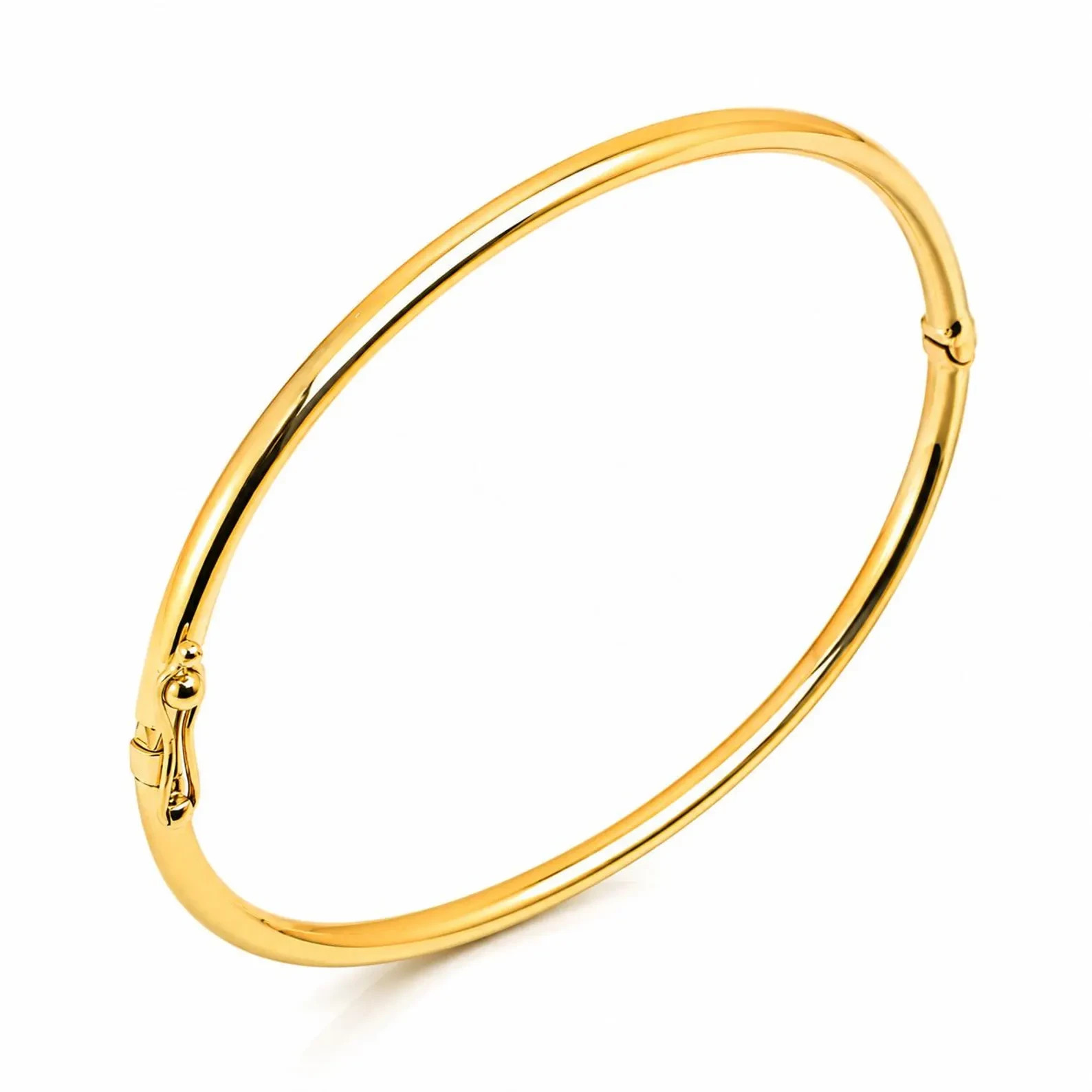 Classic Design 18K Yellow Gold Over Minimalist Round Hinged Bangle Bracelet 7.5