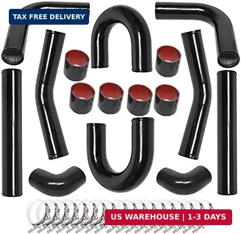 8PCS Universal Aluminum 2.5 Inch Intercooler Piping U-Pipe Black Kit & T-Bolt Cl