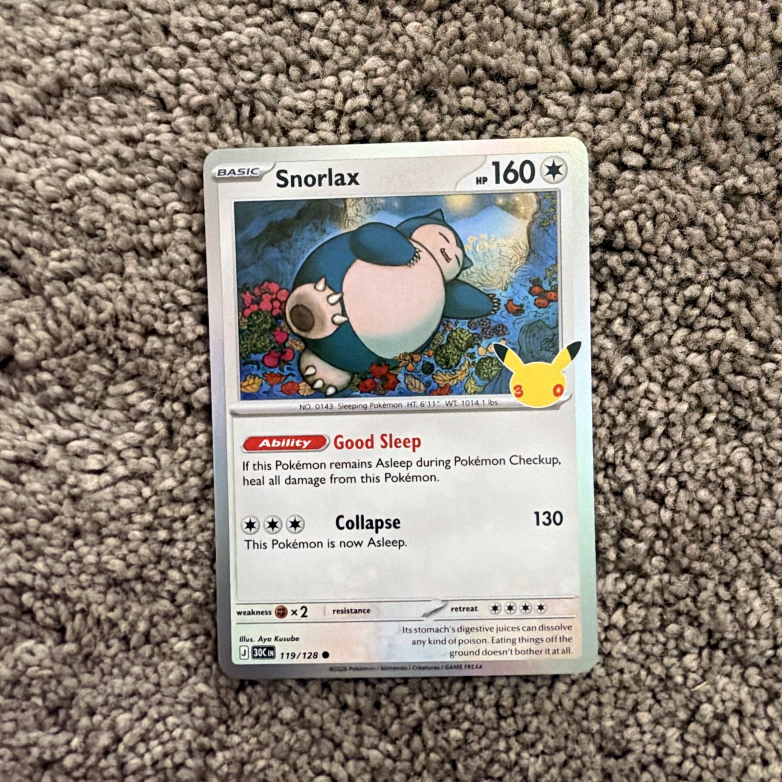 The Pokémon Company Pokemon TCG Snorlax 119/128 SV 151 Rare Holo EN 2026 30th An