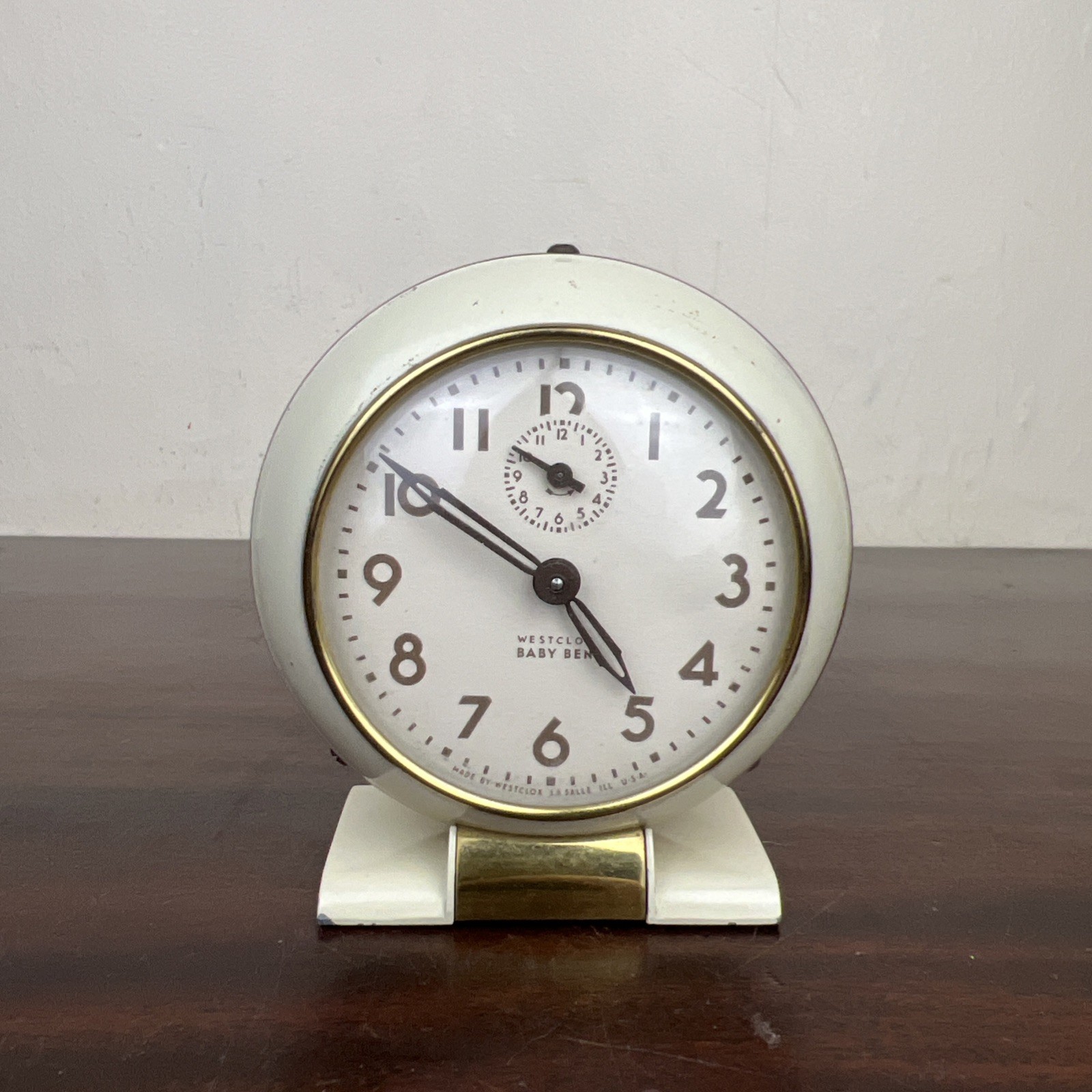 VTG Westclox Baby Ben Wind-Up Alarm Clock Style 5A 1939 Off-White Ticking 3.75