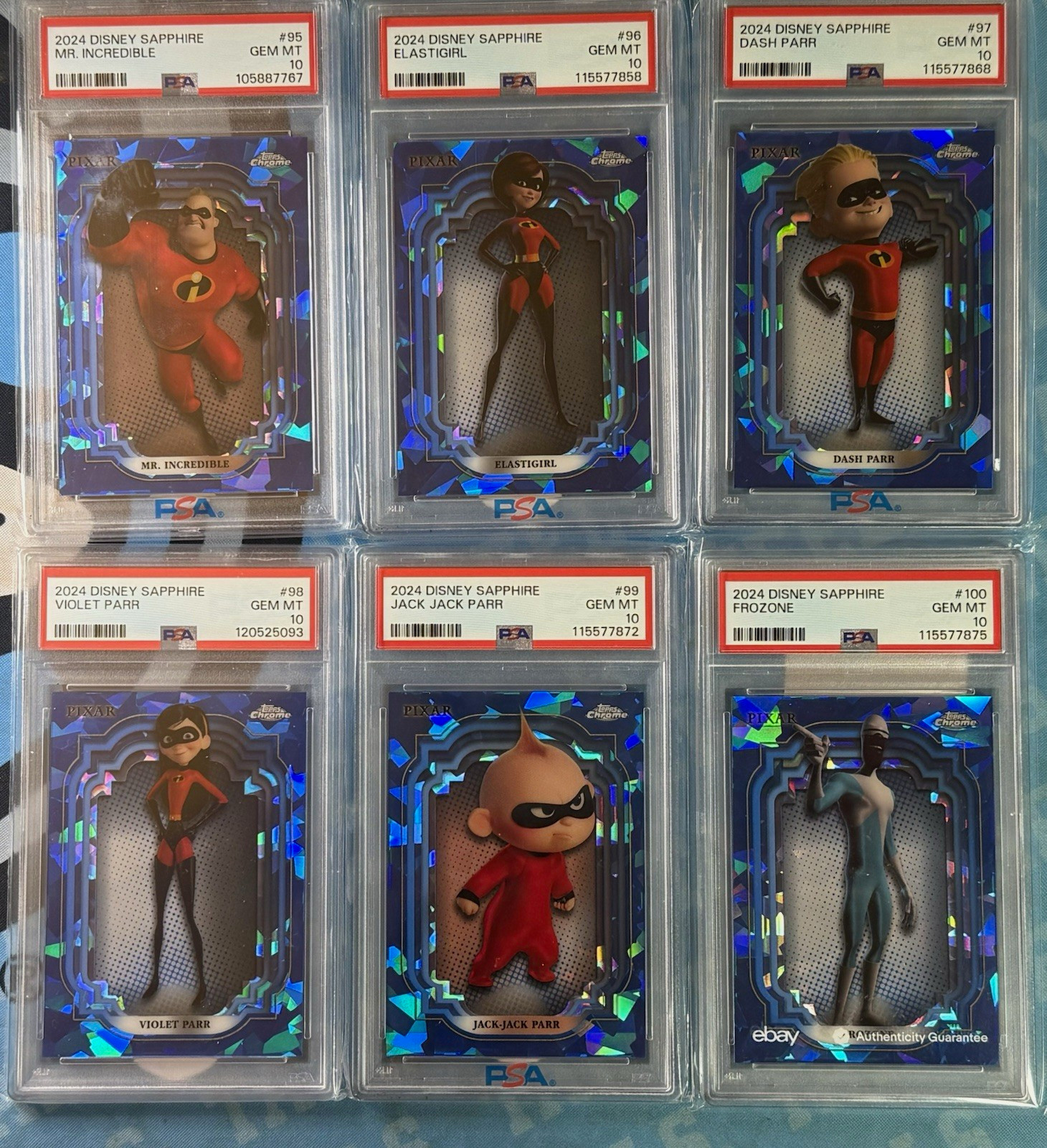Topps 2024 Disney Sapphire The Incredibles Set #95-100 PSA 10 VERY RARE