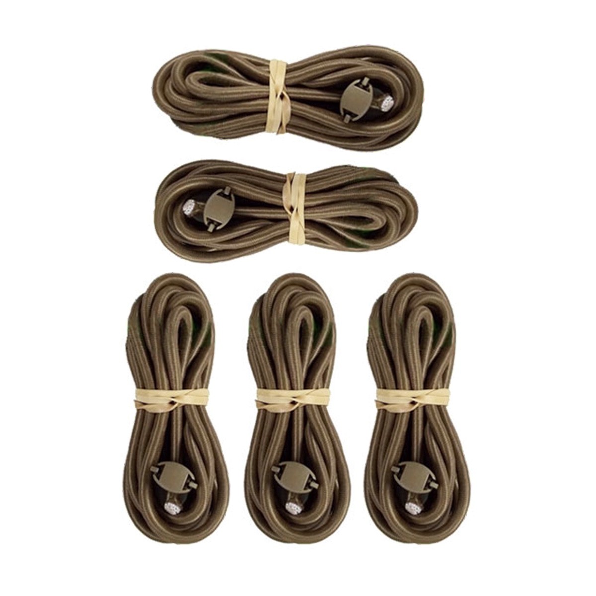 LOT OF 5 USGI BUNGEE CORDS AND BARREL LOCK SETS - COYOTE BROWN - NEW