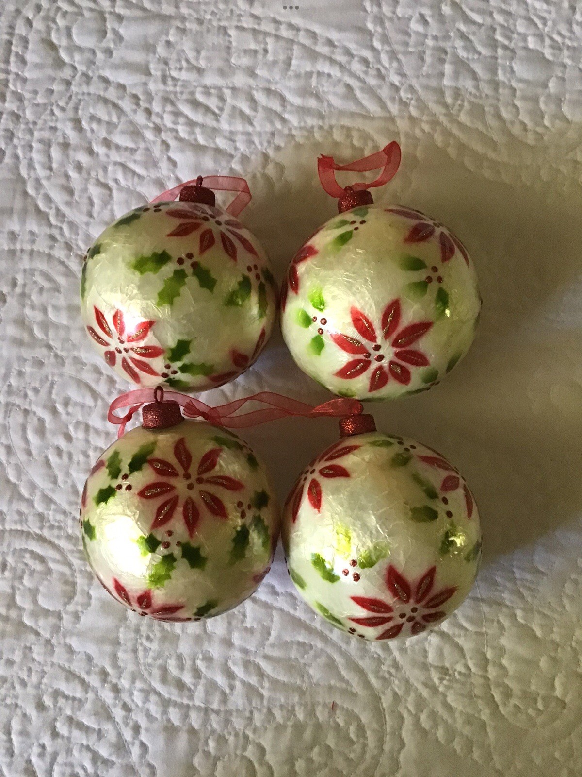 Vintage Pier 1 Imports, Christmas Poinsettia Sphere Ornaments, Set of 4