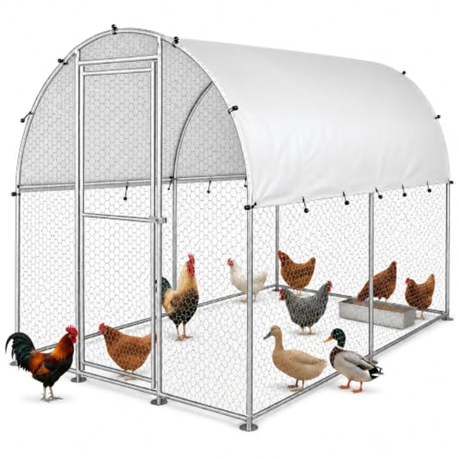 9.8 x 6.6 x 6.9 ft Metal Chicken Coop, Tall Chicken Run with Cover