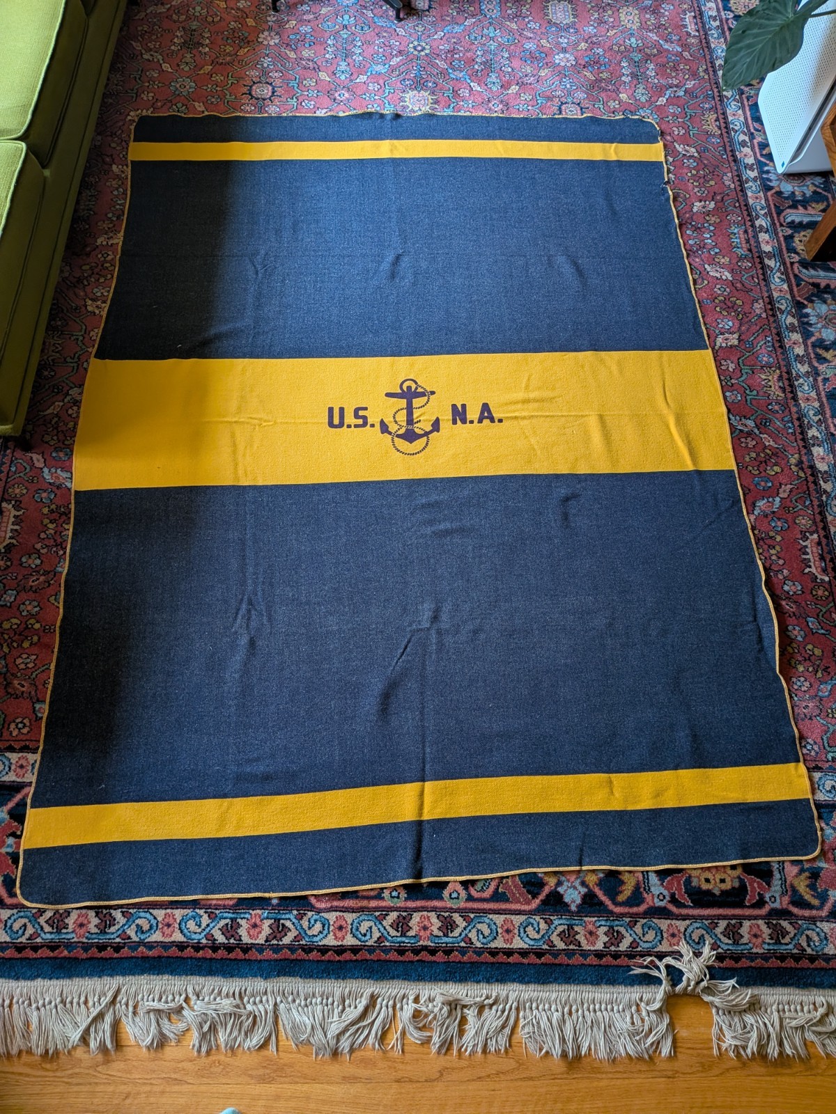 Vintage 1950s U.S. Naval Academy USNA Yellow Midshipman Wool Blanket US READ