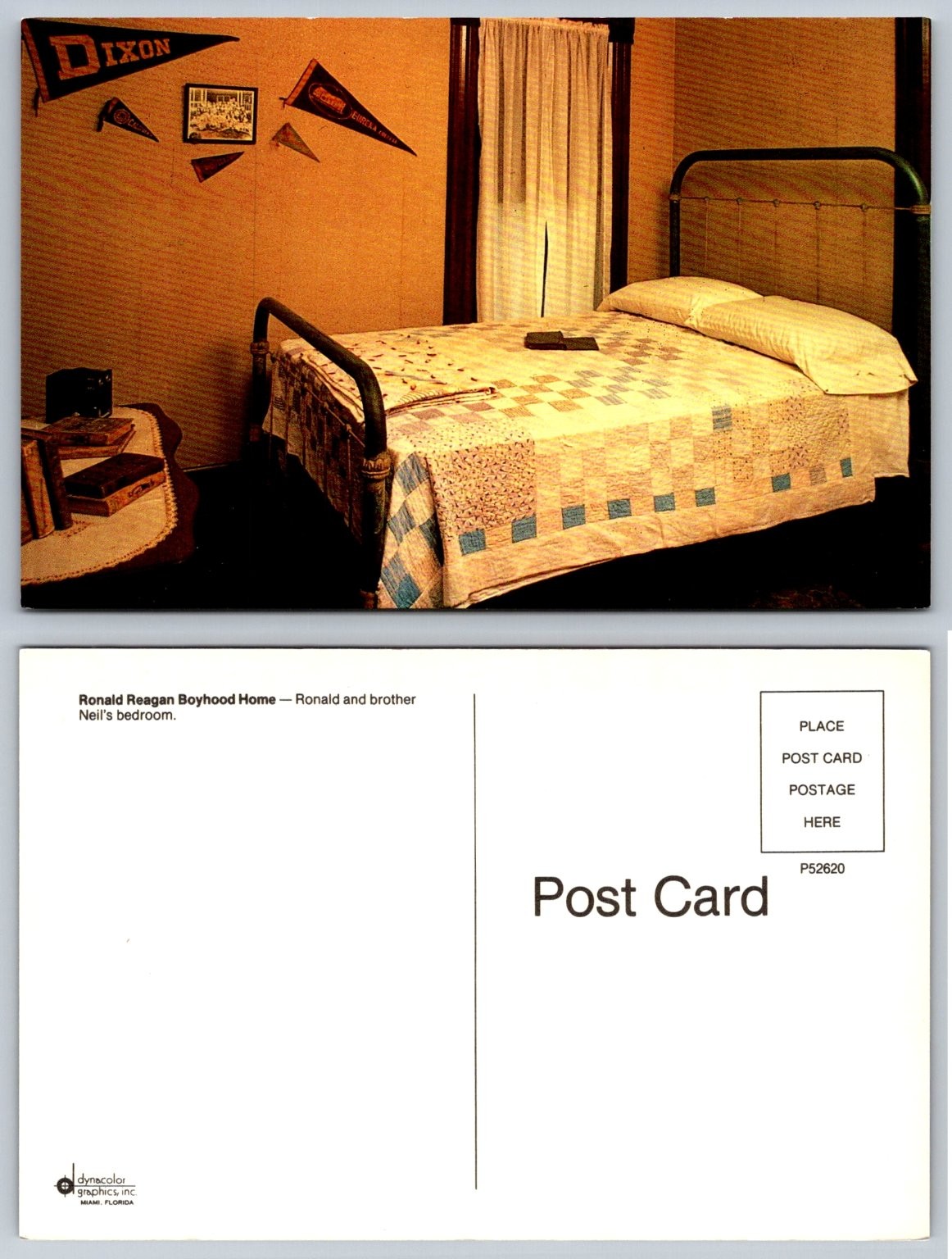 Ronald Reagan Boyhood Home Dixon IL Bedroom Vintage Postcard Eureka College