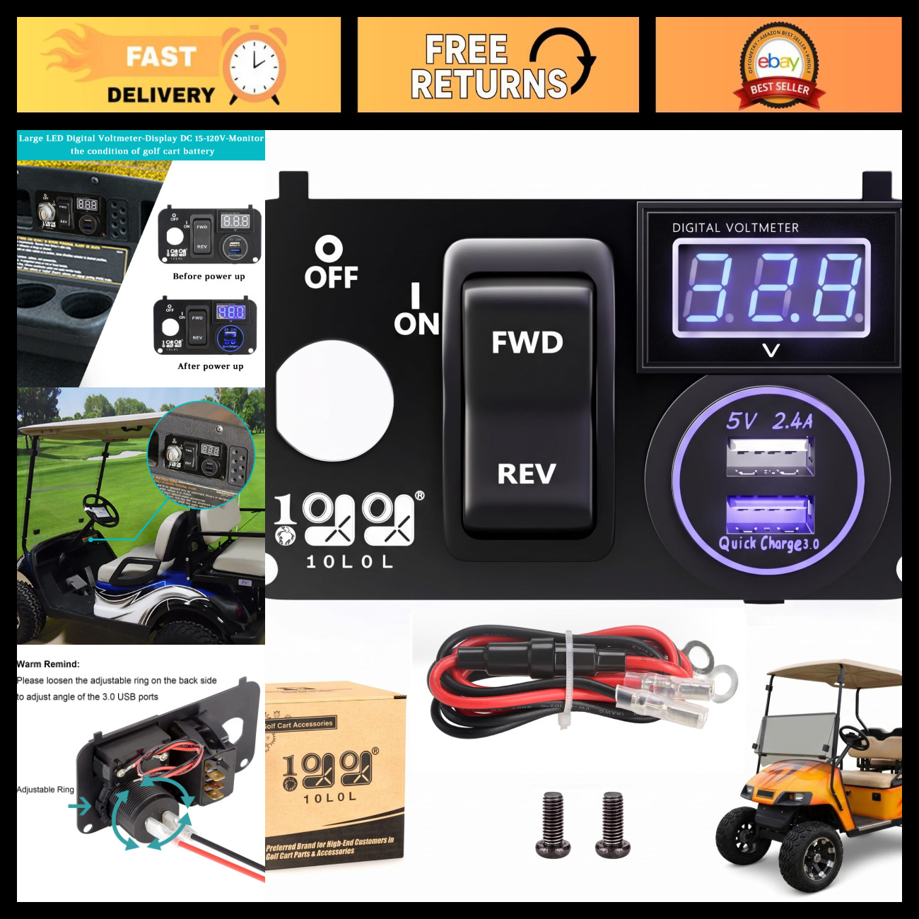 10L0L Golf Cart Key Switch Console Plate for EZGO TXT PDS 2003-up Electric