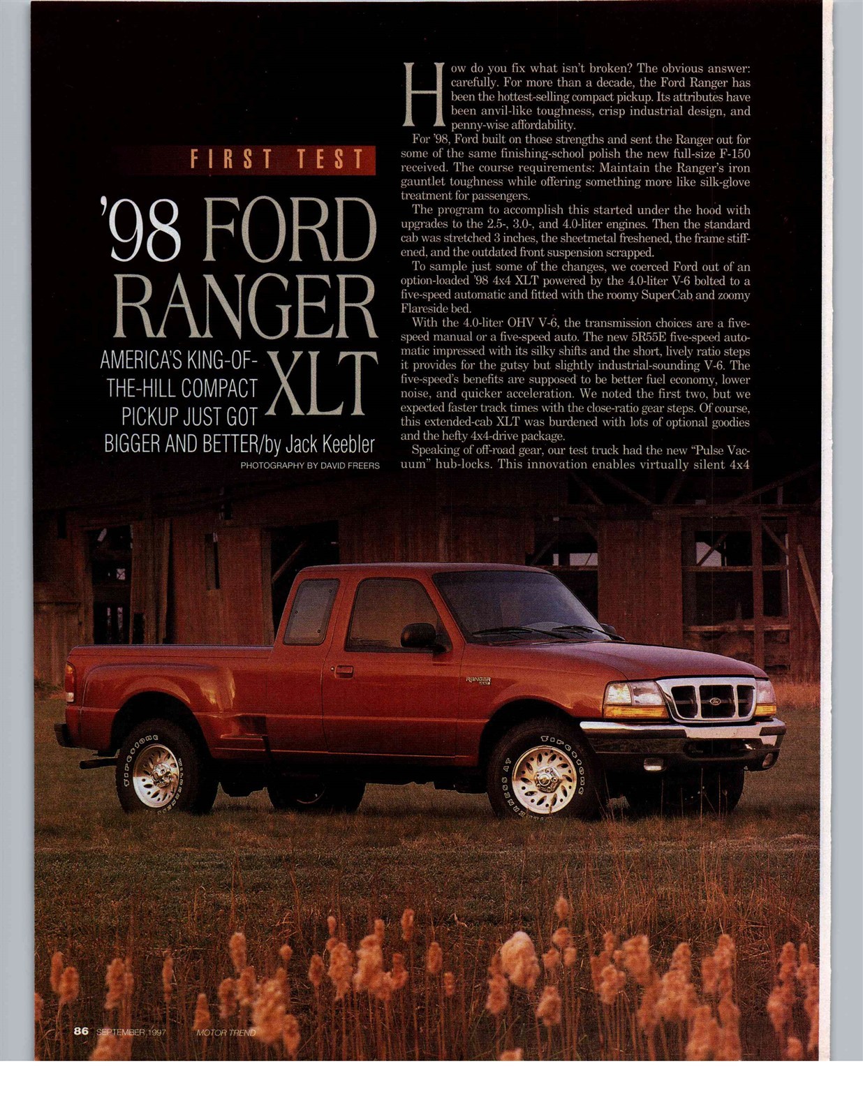 1998 FORD RANGER XLT PICKUP ROAD TEST Article