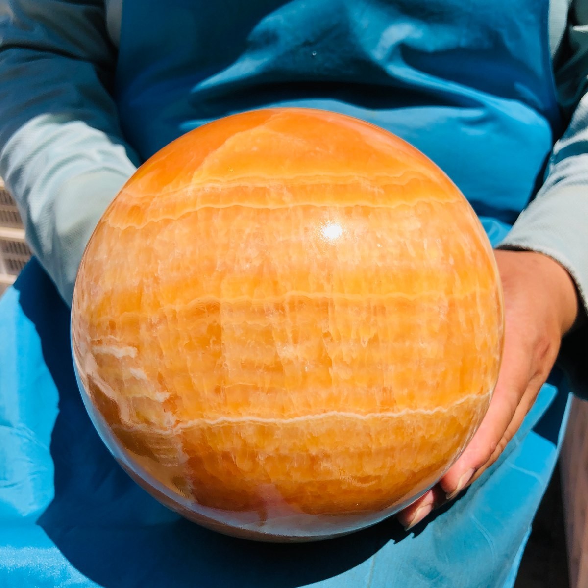10.36LB Natural Honey Tone Yellow Calcite Sphere Reiki Healing Crystal Ball