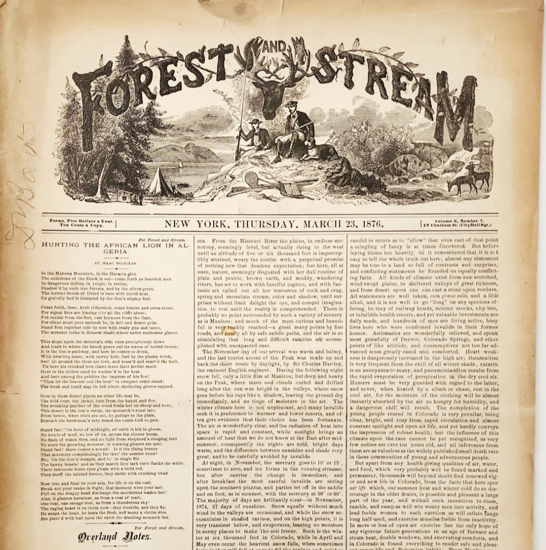 1876 Forest And Stream Newspaper March 23rd Issue Victorian Sporting Hunting E16