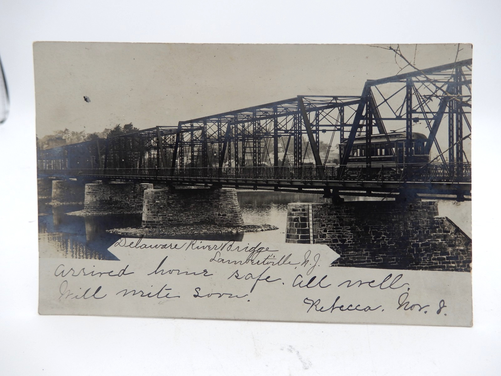 NJ RPPC Real Photo Postcard Lambertville New Hope Truss Bridge Trolley car
