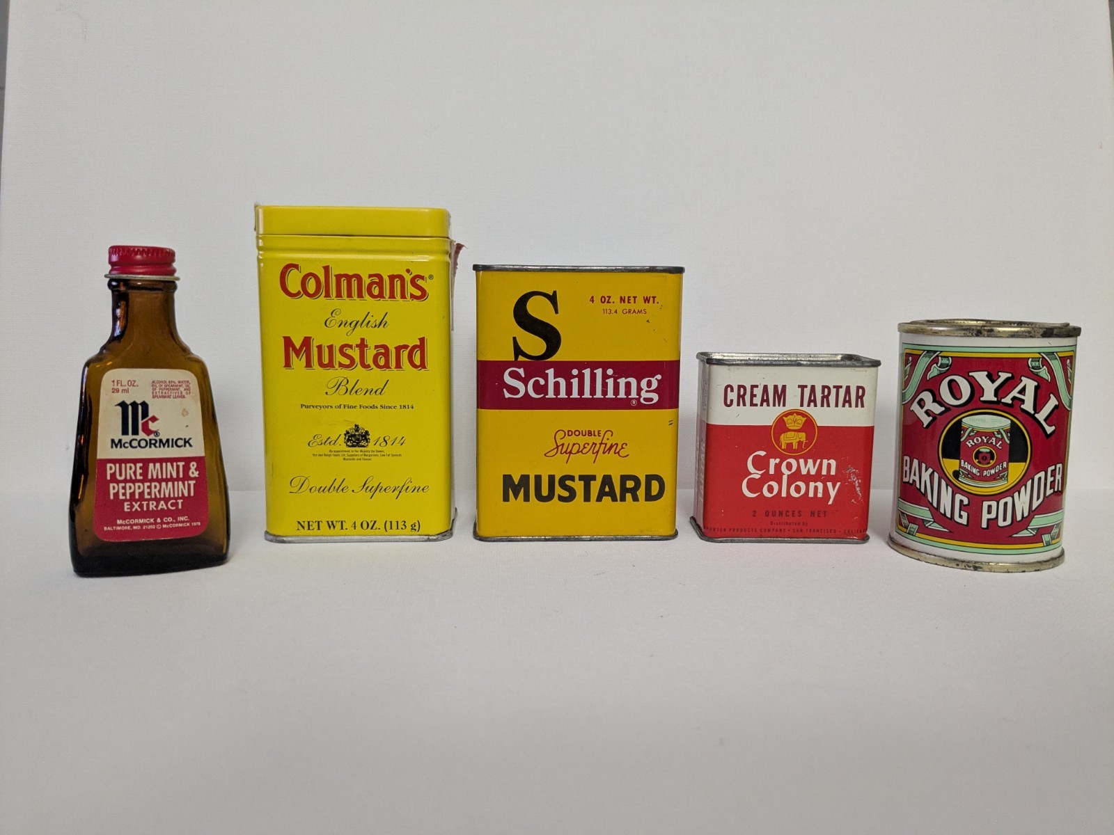 Vintage Schilling/Colman/ Crown Colony/ McCormick Spice Tins Lot - Set of 5