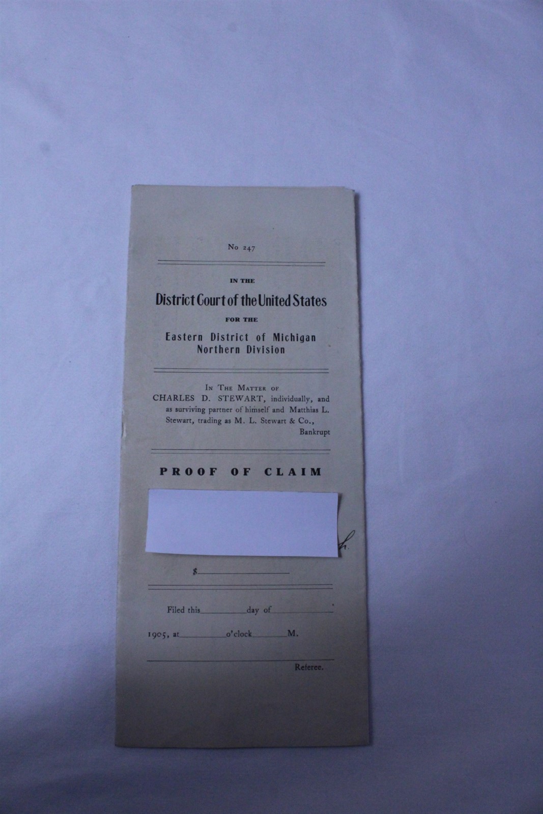  1905 Proof of Claim with Notary Stamp Fenton, MI Vintage