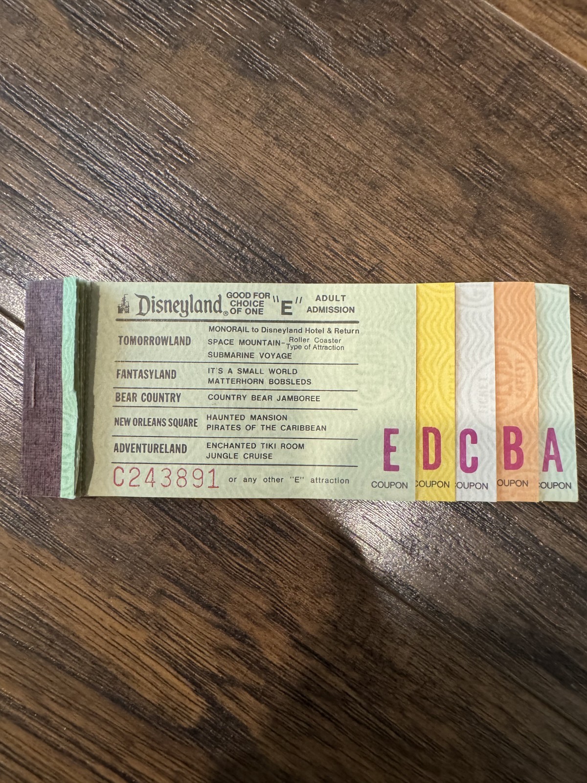 1978 Disneyland Adult Ticket Book E D C B A