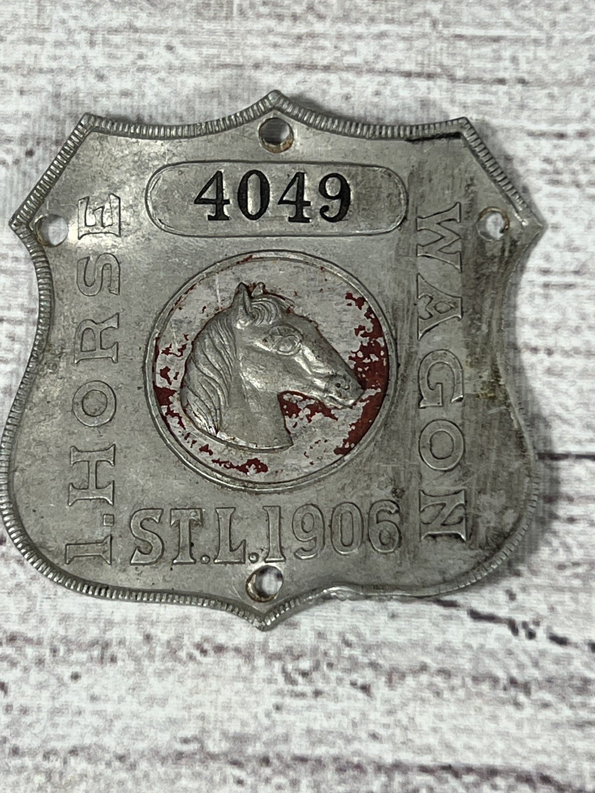 Antique  1906 St Louis 1 Horse Wagon License Badge Tag Plate Missouri 4049