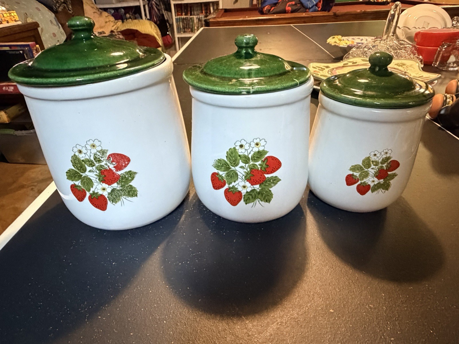 Vintage McCoy Cannister Jar Set Of 3 Strawberry Daisy Pottery Cottage Core