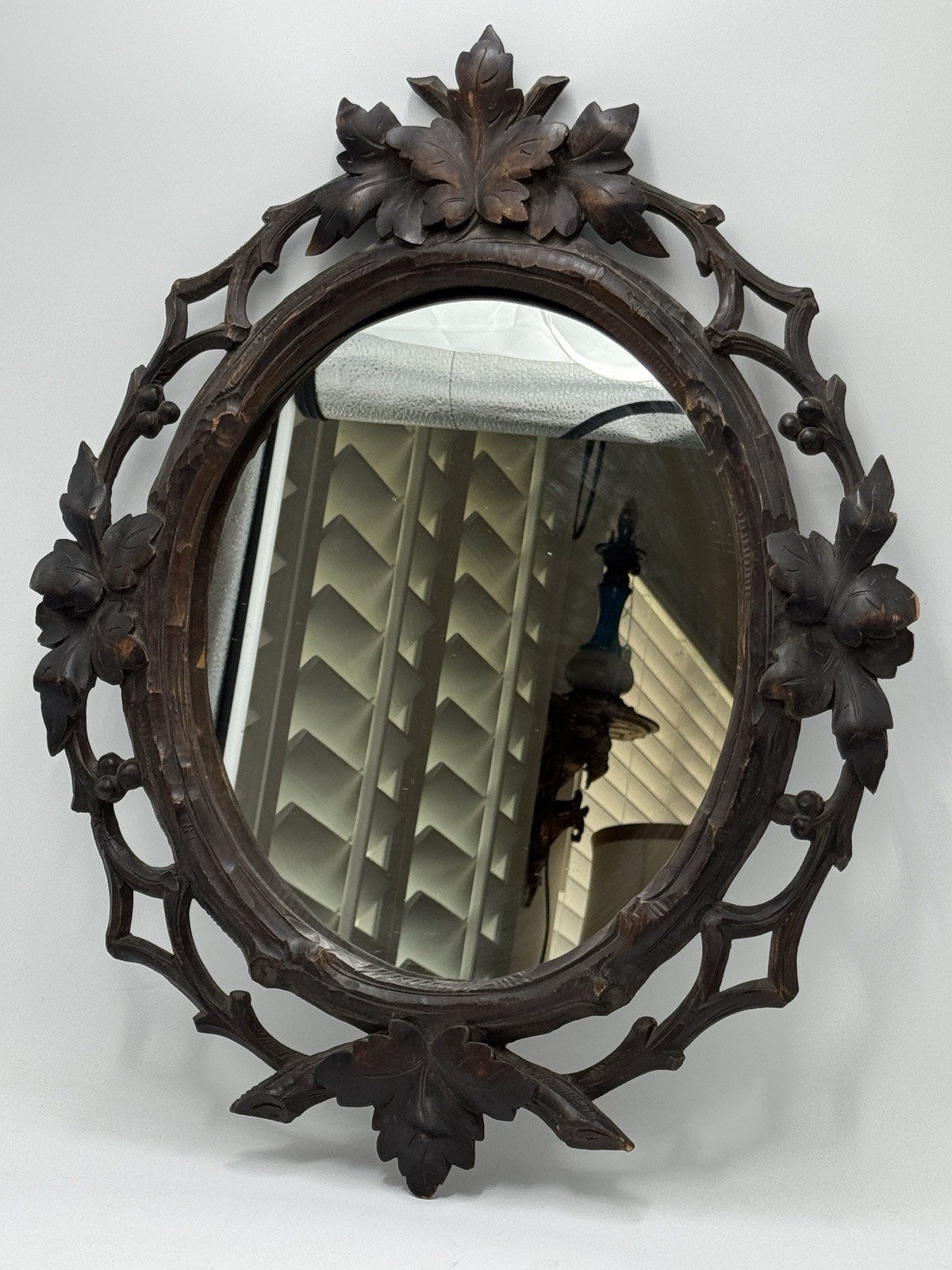Bavarian Black Forest Carved Oval Hanging Frame 22” x 17”