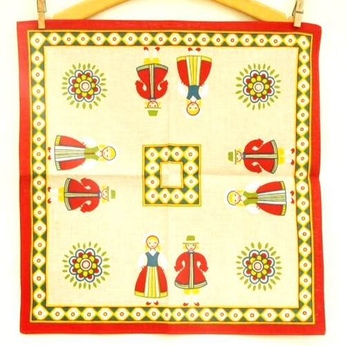  Vintage 60s-70s Swedish Linen Tablecloth Folk Dress Print Size 19\