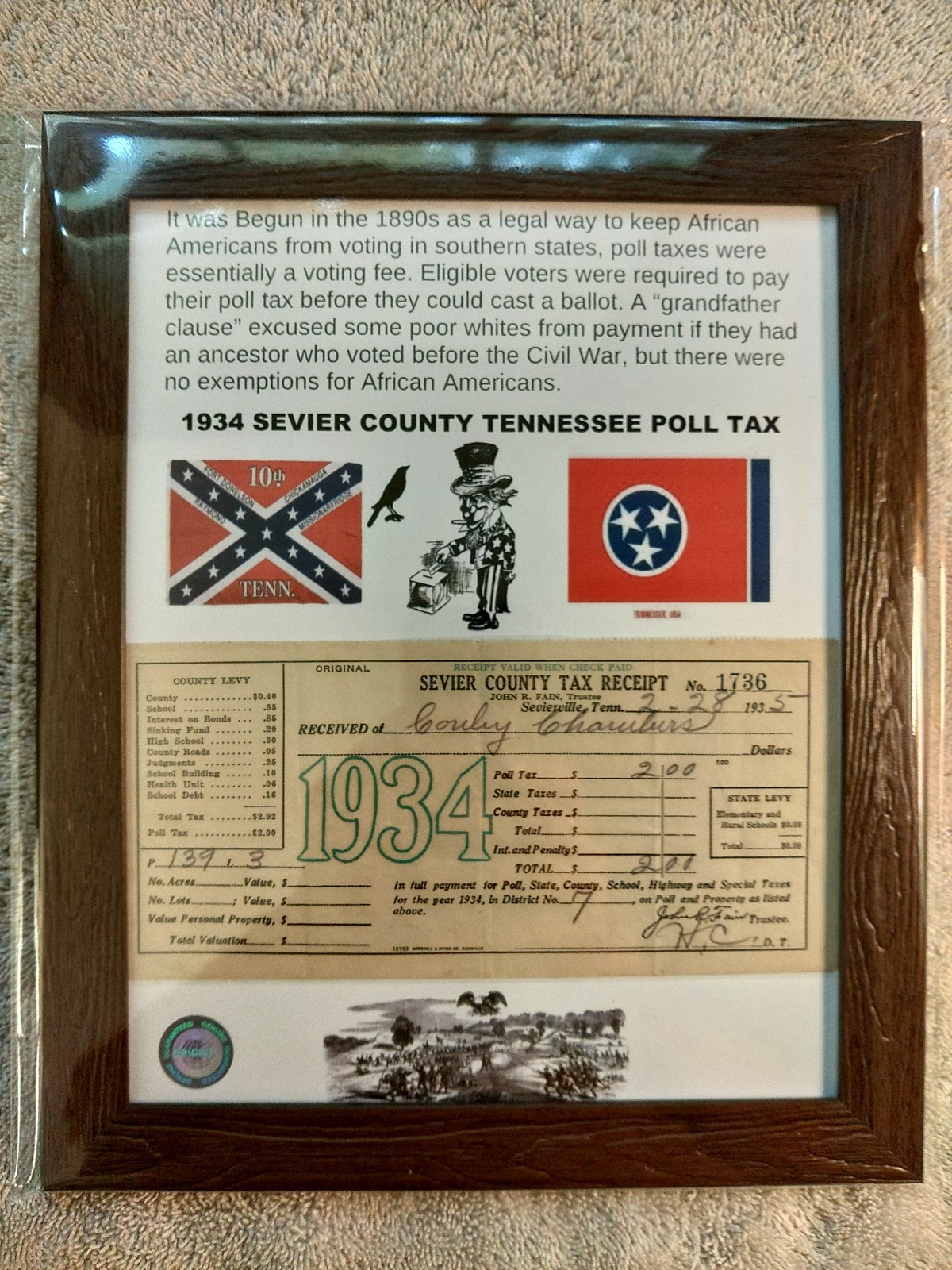 poll tax rare sevier county tennessee custom one of a king rare 1934 $2.00 paid