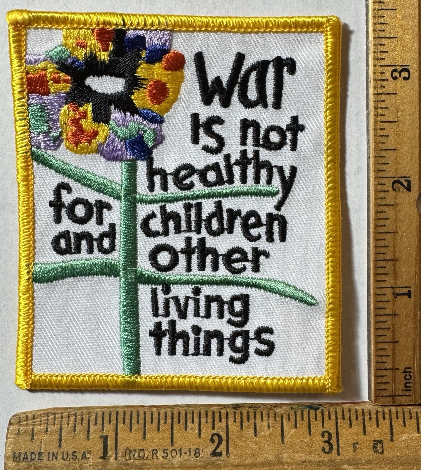 Vintage War Is Not Healthy For Children Iron On Patch Vietnam Hippie Anti NOS
