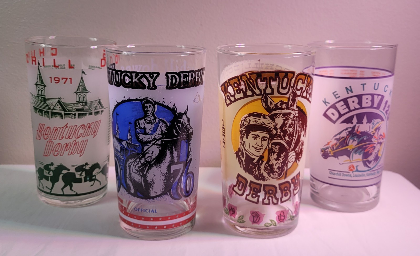 Set Of 4 OFFICIAL KENTUCKY DERBY JULEP GLASSES 1971 & 1976  Vintage 1977 & 1994 