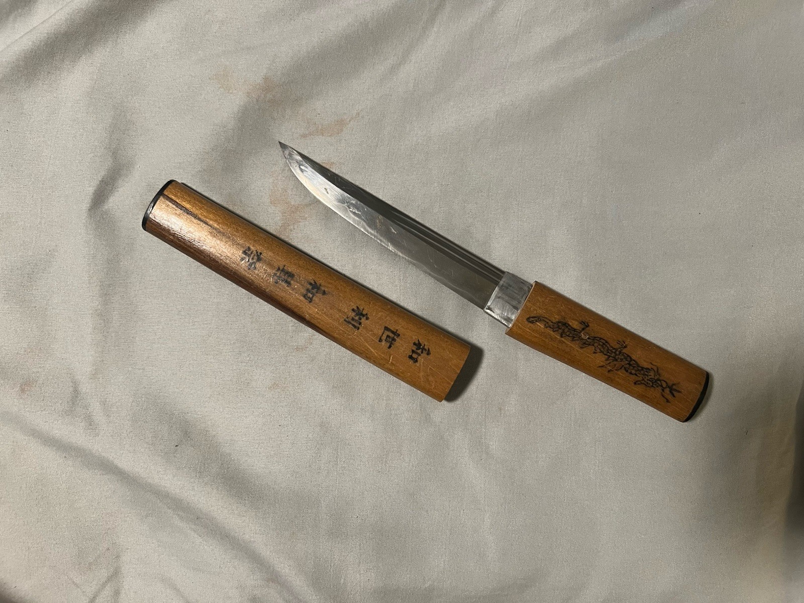 Old Japanese Tanto Knife W/ Writing On Scabbard WW2?