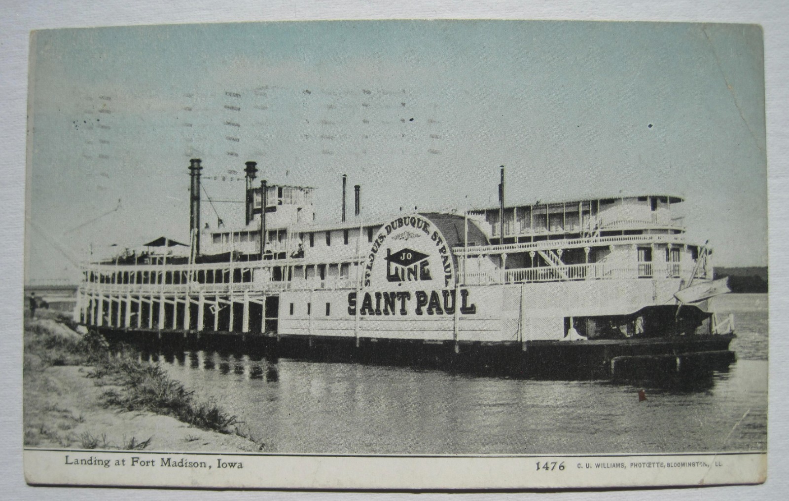 Steamer at Fort Madison, Iowa Old 1910 St. Paul Line Ship Postcard
