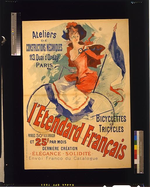 Photo:Paris France 1891 Woman Riding Bicycle Poster L\'Etendard fran�ais