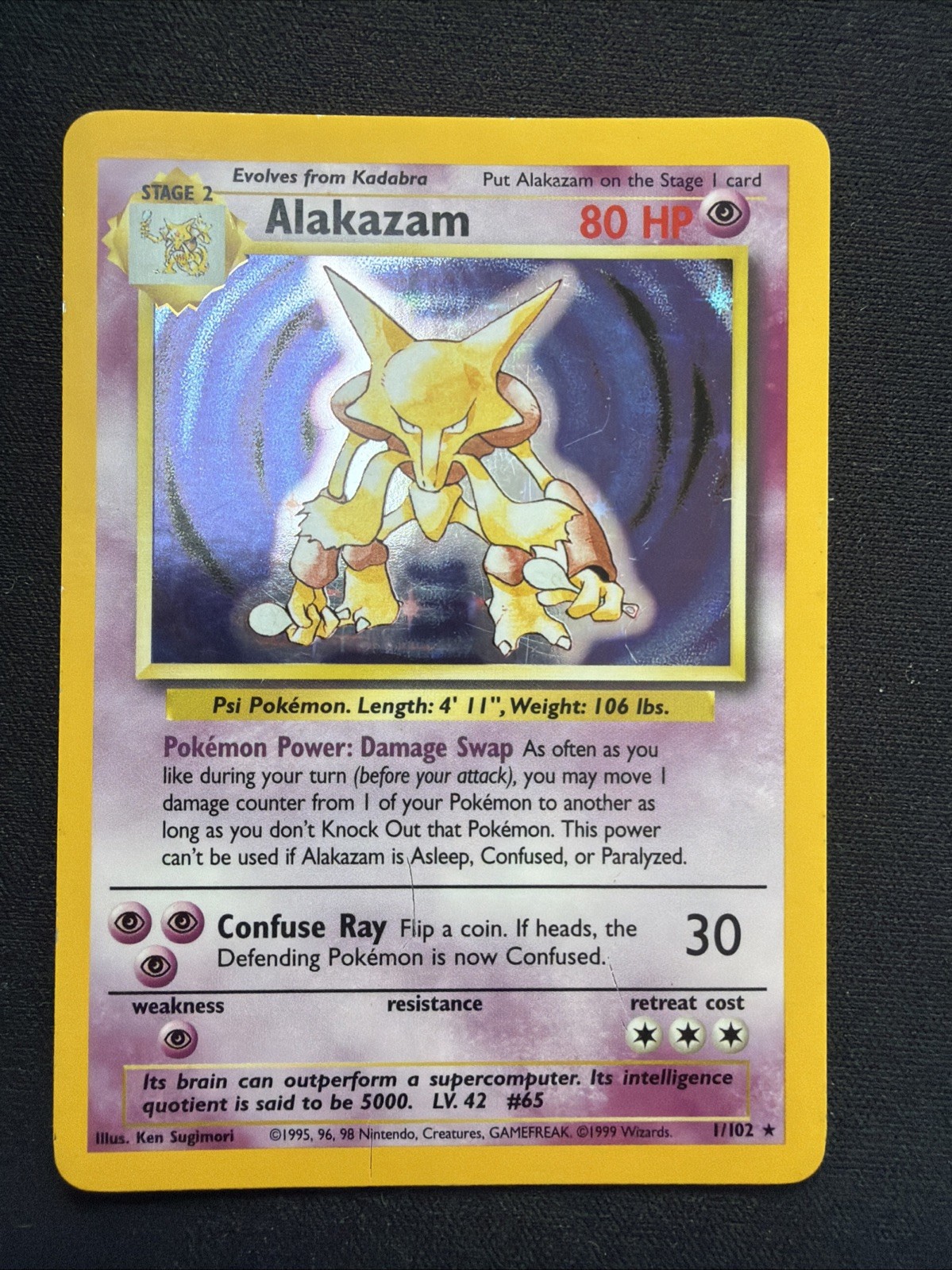Pokémon TCG Alakazam Holo Card Base Set 1/102 LP