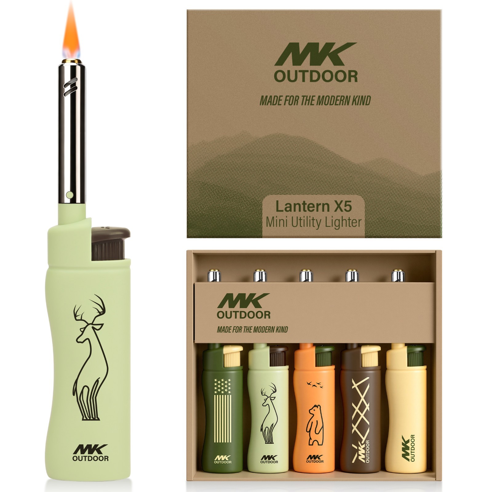MK 5PC Windproof Lighters Refillable Butane Candle BBQ Camping Assorted
