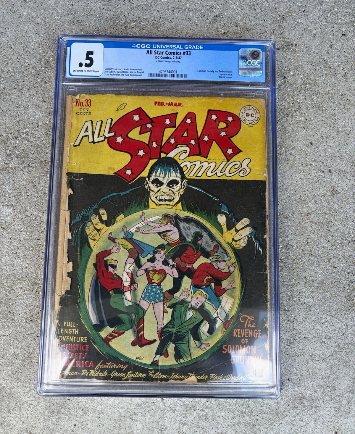 All-Star Comics #33 CGC 0.5 DC 1947 Classic Solomon Grundy Cover JSA Key