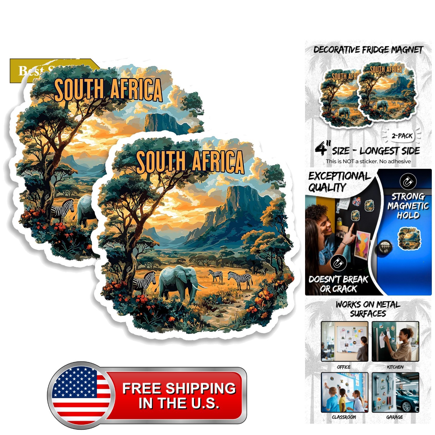 South Africa Fridge Magnet 4 Inch 2-Pack Vinyl South Africa Fridge Magnet 4 Inch 2-Pack Vinyl