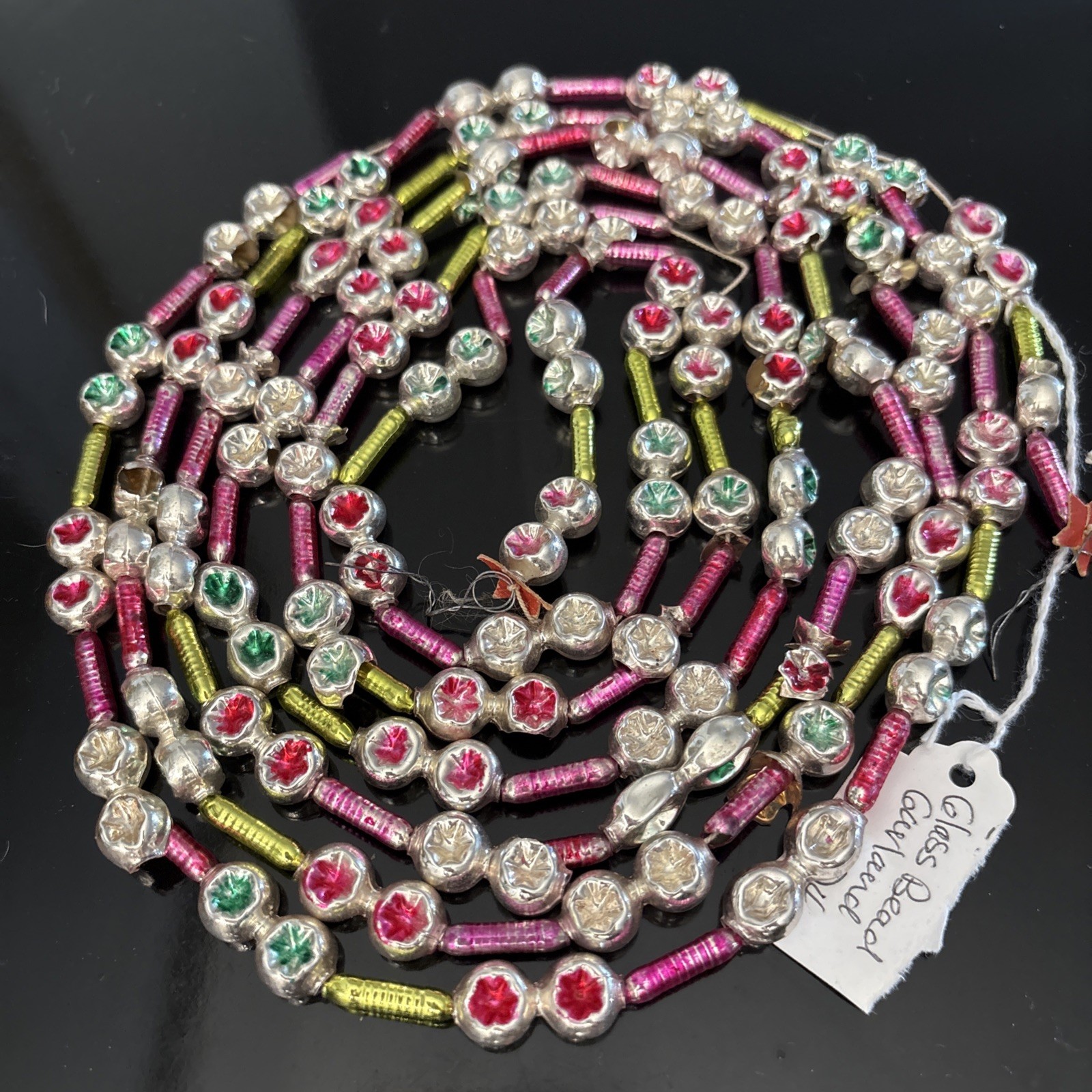 Vintage Multi-Color PINK Double Indent & Tube Mercury Glass Bead Garland 100”