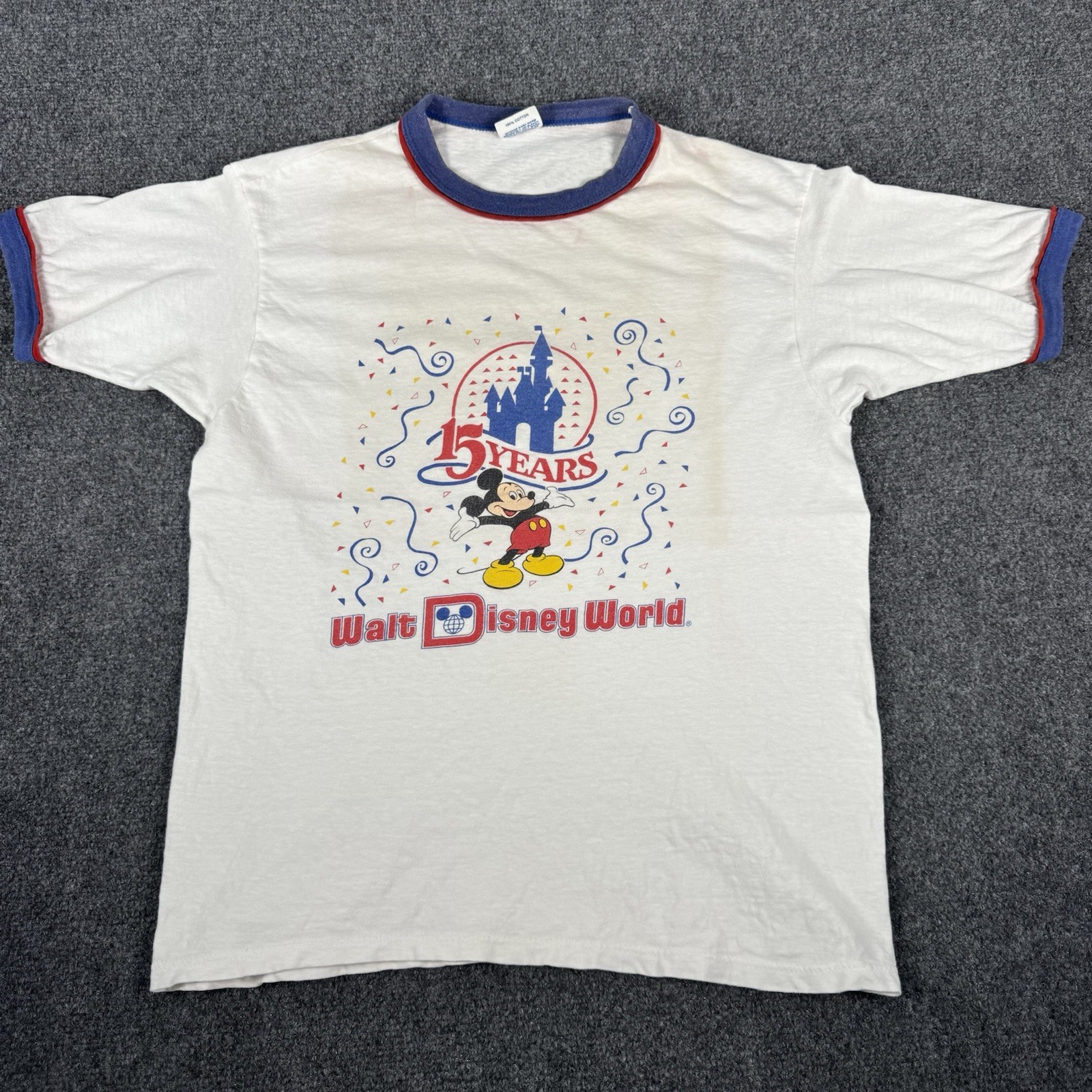 Vintage 1986 Disney World 15th Anniversary Ringer T-Shirt M Walt Disney Mickey