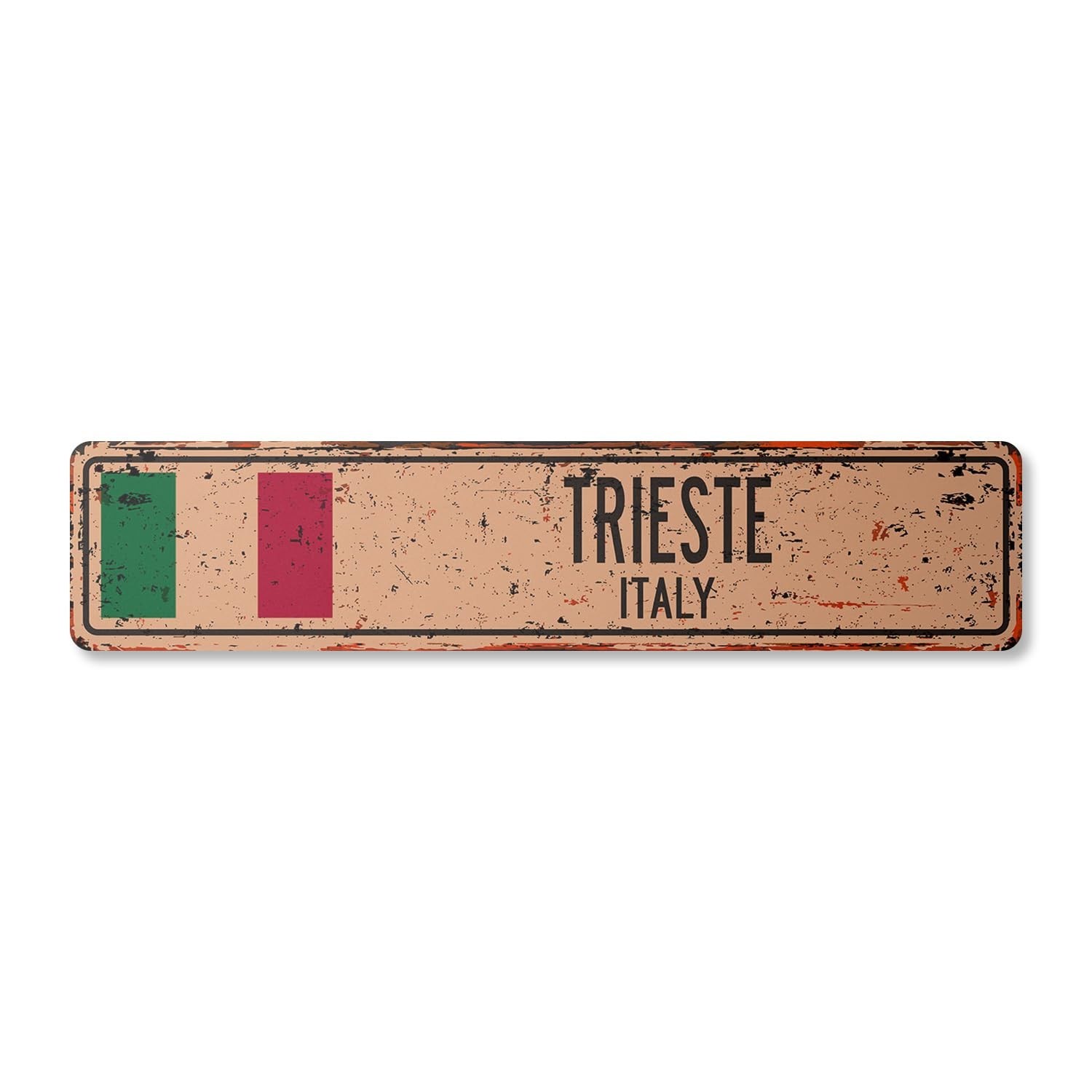 Trieste Italy Vintage Aluminum Street Sign Italian Flag City Country Road Rus...