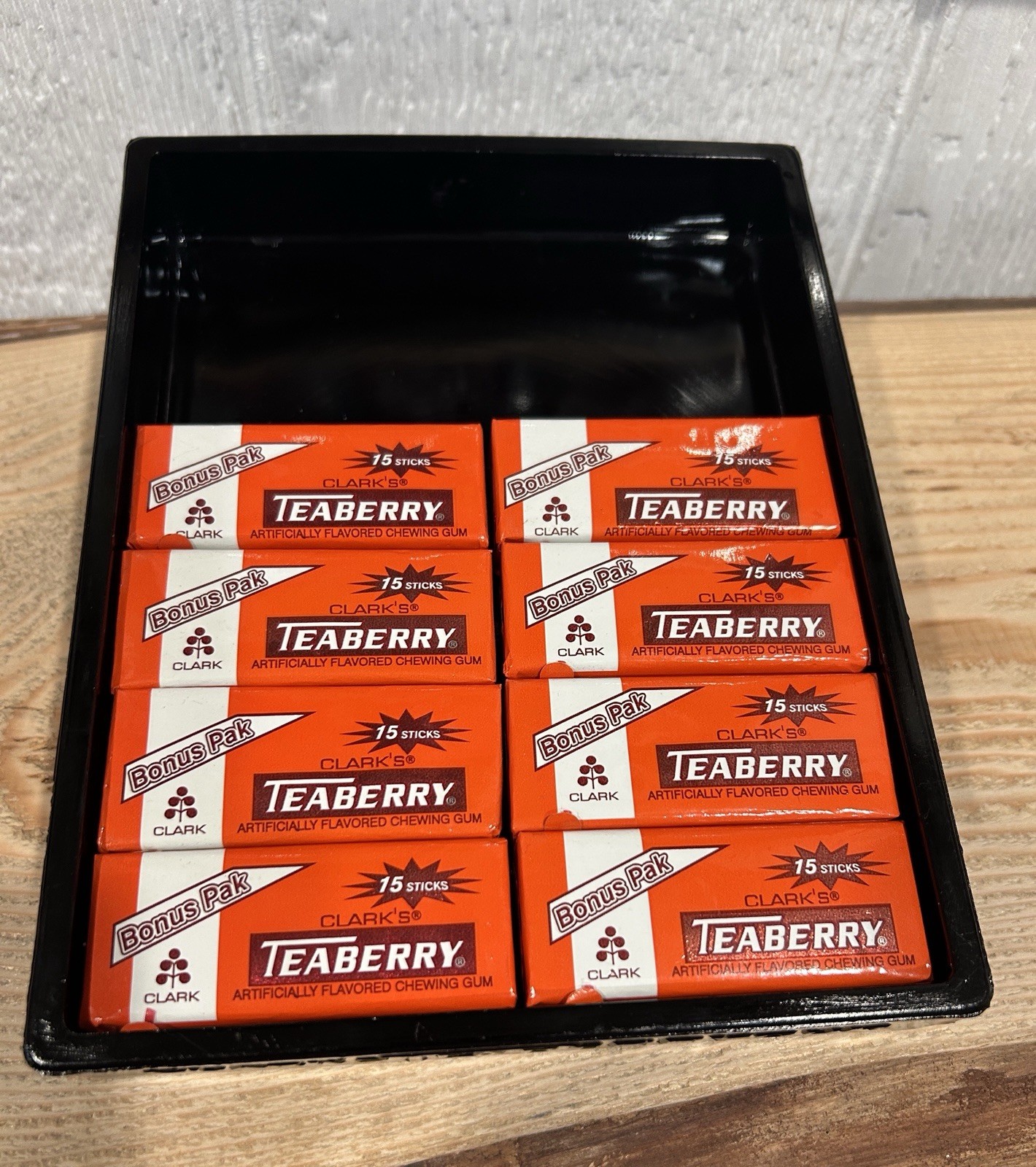 Vintage Clarks Teaberry w/8Gum Advertising Black Glass Store Countertop Display 