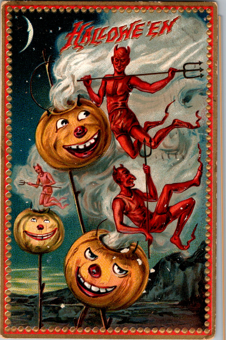 Antique Halloween Postcard ~Devils Pumpkins  Tuck\'s 160  ~Mailed 1909