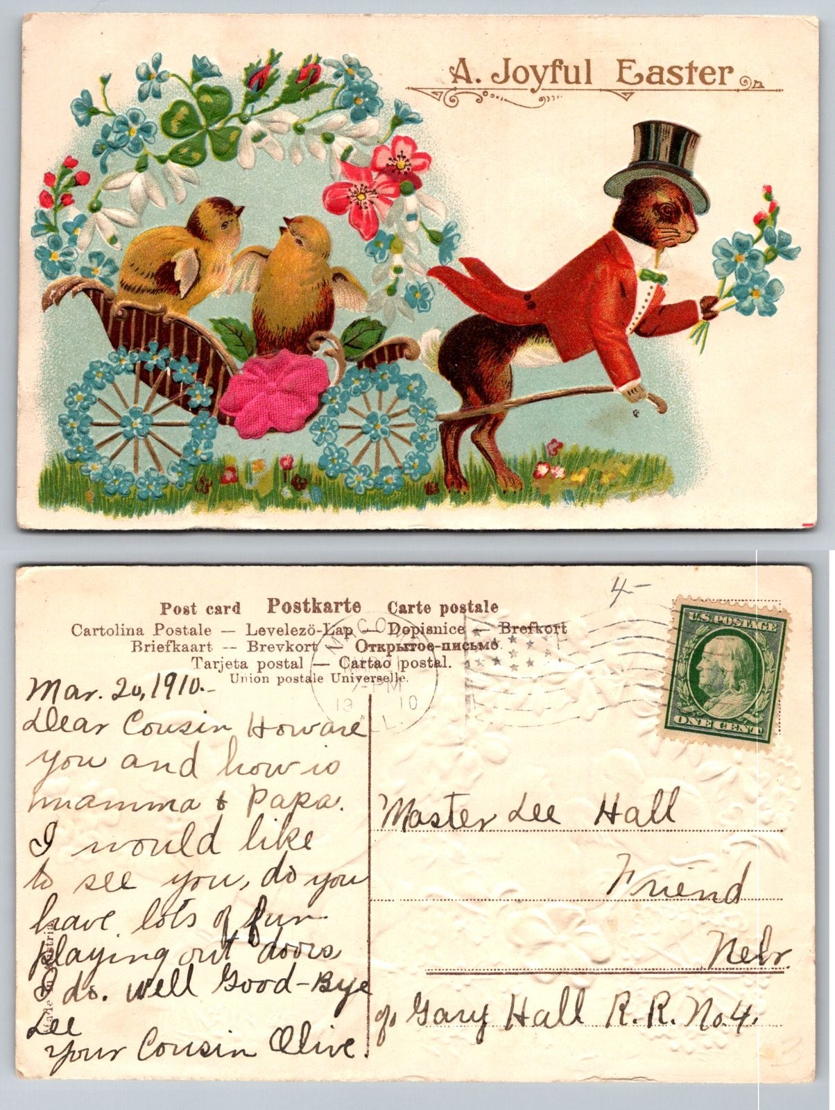 Standard Easter Bunny Chicks Wagon Postcard