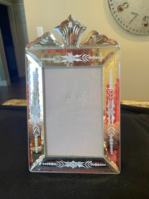 Vintage Carr Venetian Style Mirrored Glass Picture Frame Beveled Hand Etched 10X