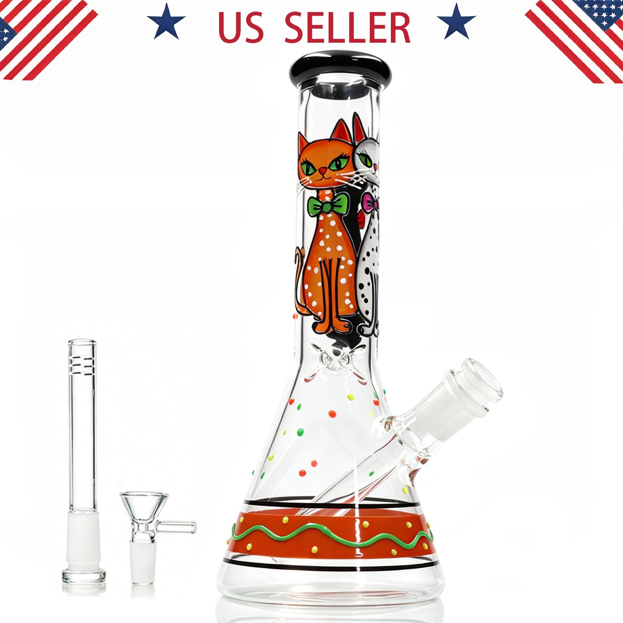 '3 Cats' Hookah 10inch Glass Bongs and Water Pipes Smoking Beaker bong 14mm bowl