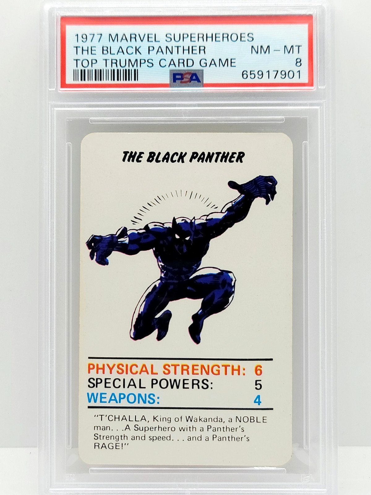 RARE BLACK PANTHER ROOKIE 1977 MARVEL SUPERHEROS TOP TRUMPS PSA 8 not 1966 SSP 