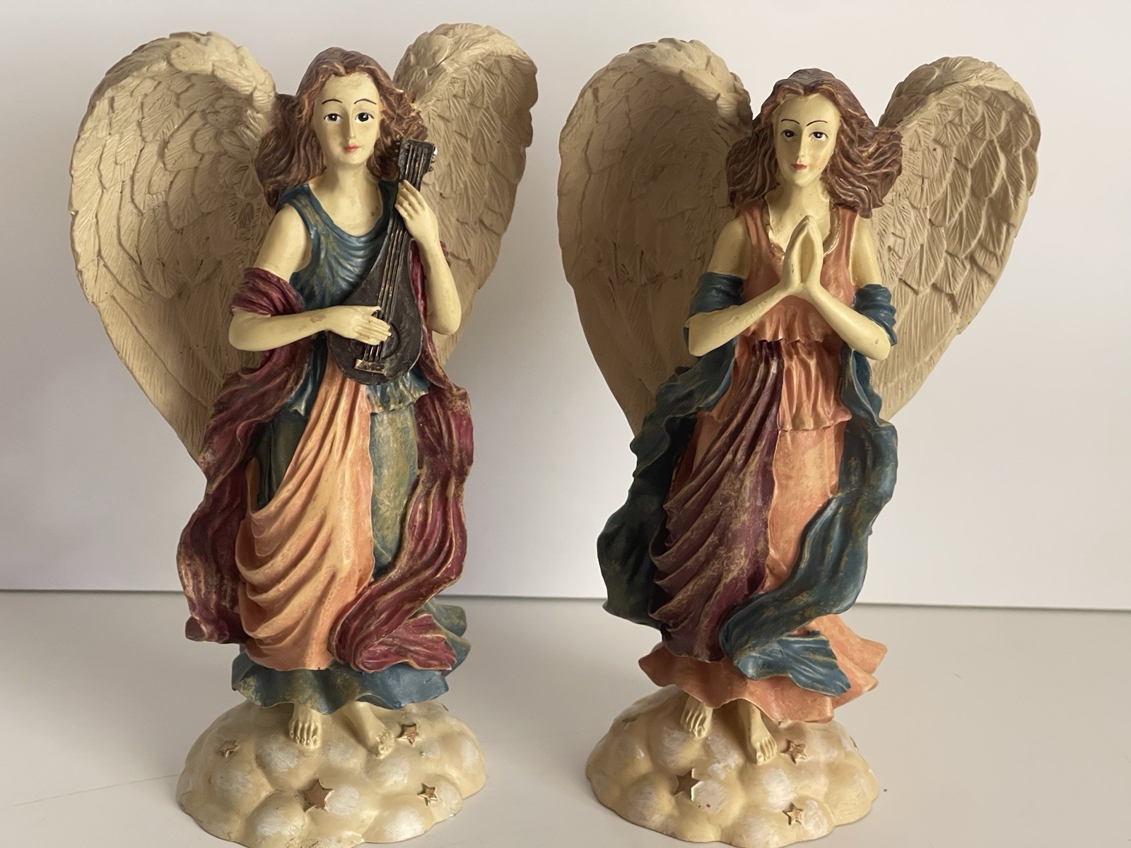 Vintage 1996 FIGI Graphics Set Of 2 Angel Candle Stick Holders Christmas Praying