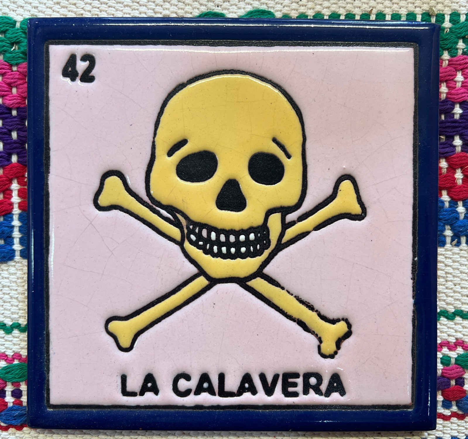 La Calavera Tile , Loteria , The Skull 6”x6”  Clay, Backsplash , Mex. Loteria