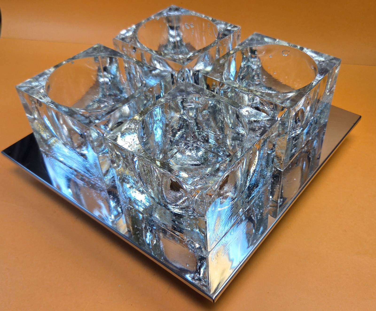 Vintage 1970s MCM Gaetano Sciolari LIGHTOLIER Ice Cube CEILING LAMP Glass Light