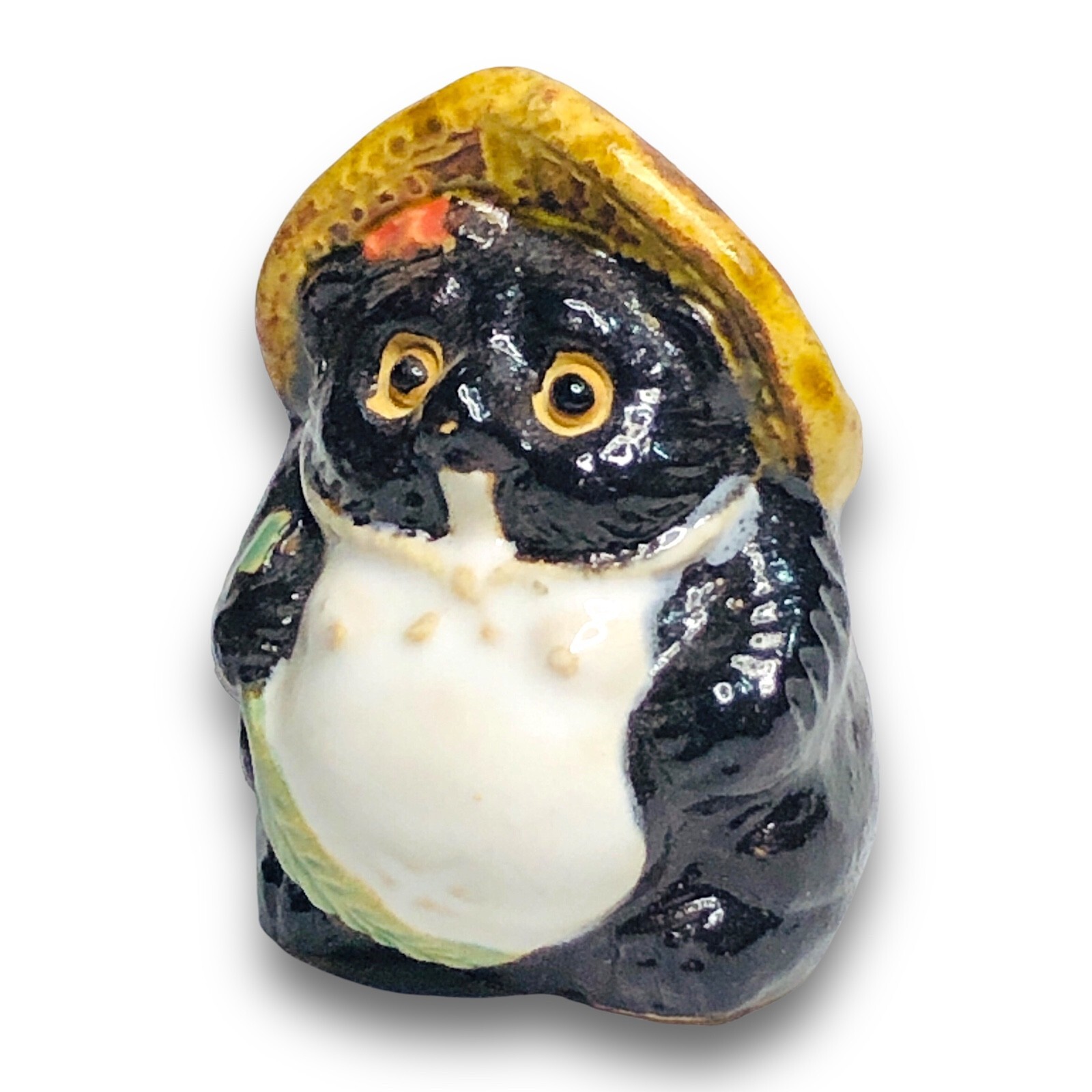 Japanese Tanuki Pottery Raccoon Netsuke Miniature DollHouse Figurine Lucky T44