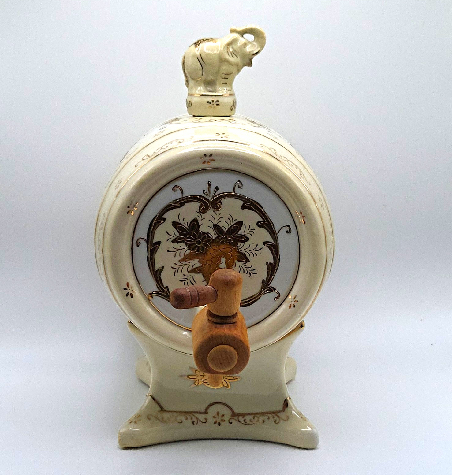Vintage Moriyama Mori-Machi Porcelain Sake Barrel Decanter 1920s Elephant Spigot
